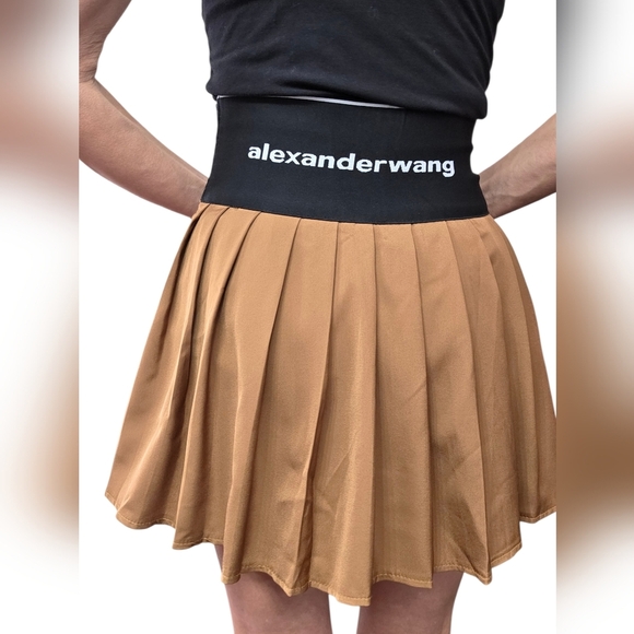 Alexander Wang Dresses & Skirts - Alexander Wang Pleated Mini Skort Logo Waistband Brown XS S